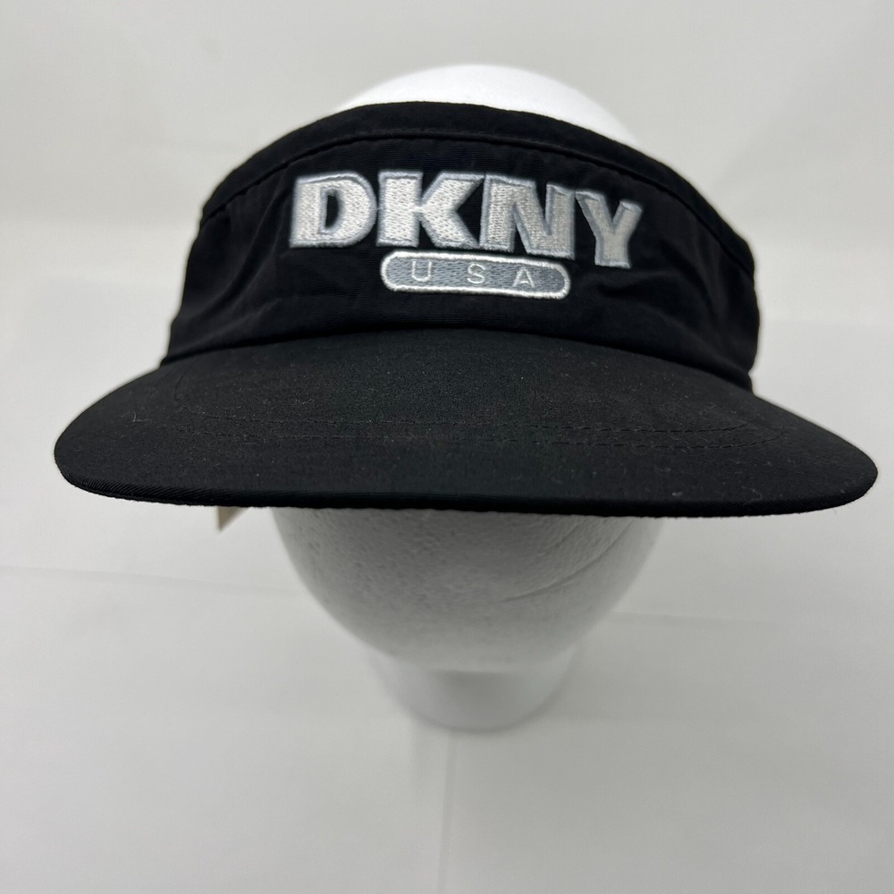 DKNY USA Black Womens Sun Visor-Made in USA-One Size Fits All Adjustable VTG NWT